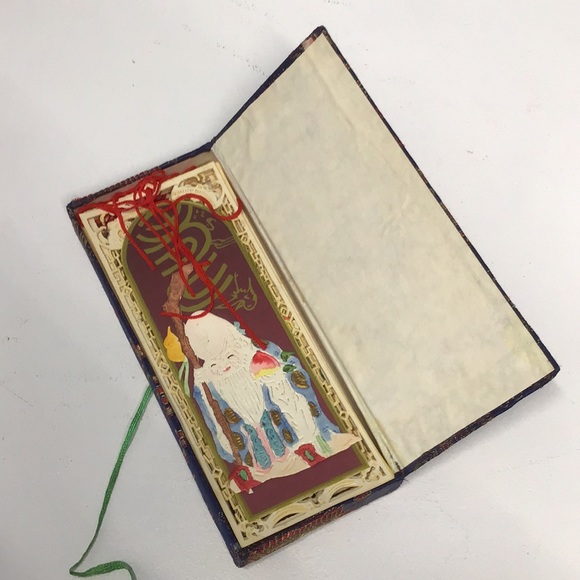 Antique Japanese handmade bookmark set satin boxed paper art box of 6 crafted - Picture 11 of 14